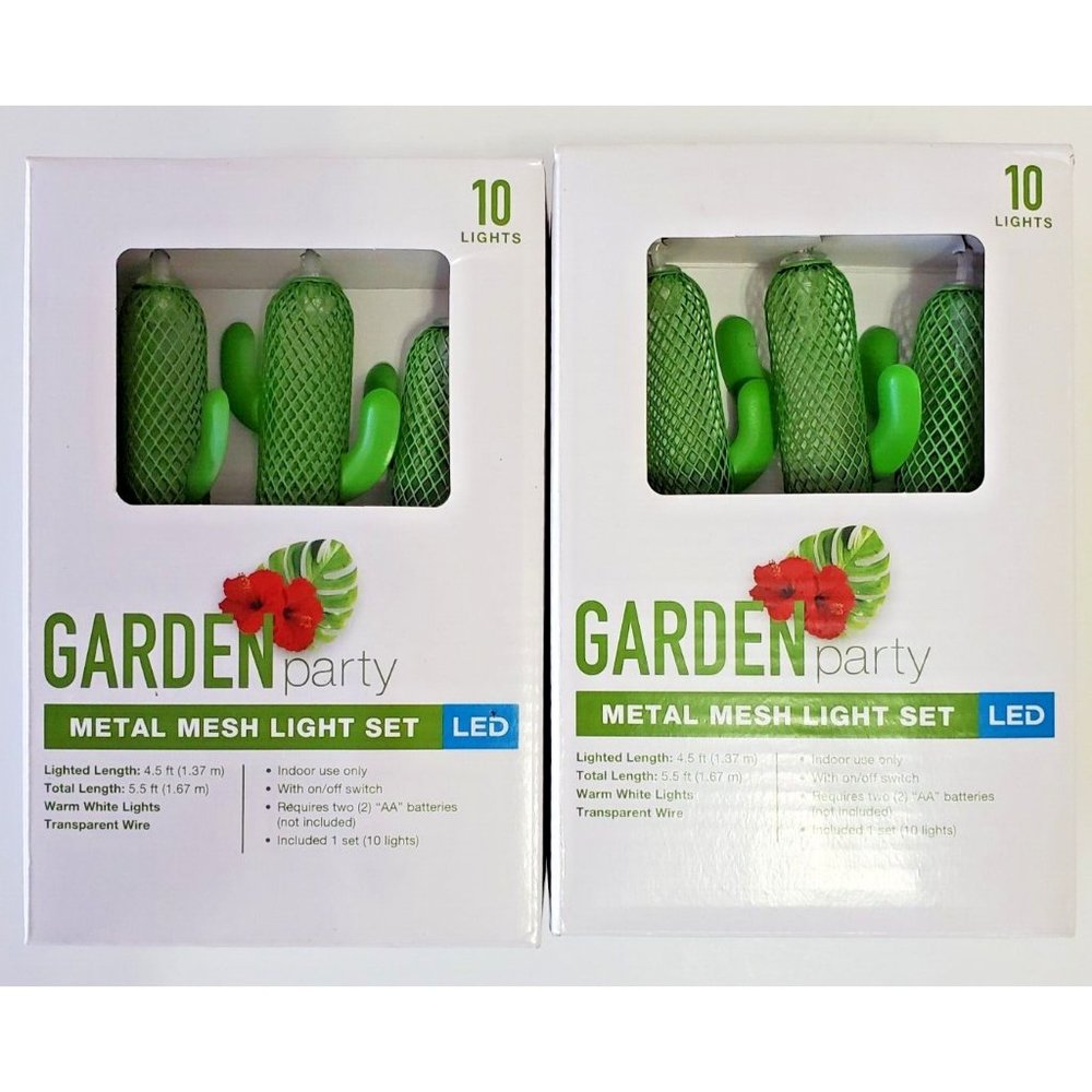 2 Cactus Metal Mesh Indoor Light Set LED Battery Operated 5.5 Ft Garden Party